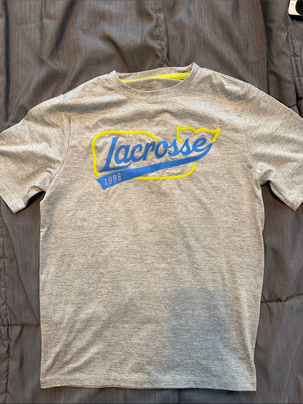 Vineyard Vines Grey Tee with Blue and Yellow Logo - performance tee